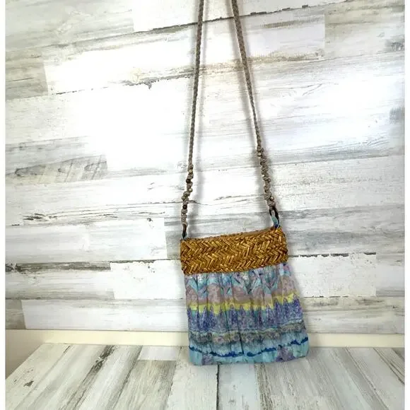 Cappelli Womens Pastel Multi Straw Fabric Boho Crossbody Beach Casual Bag Purse - Picture 3 of 7